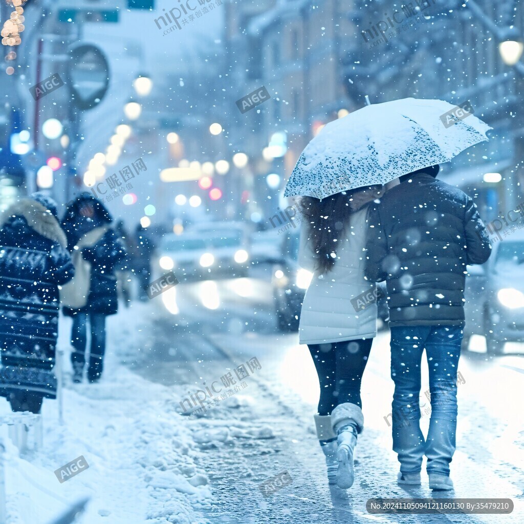 积雪街道行人