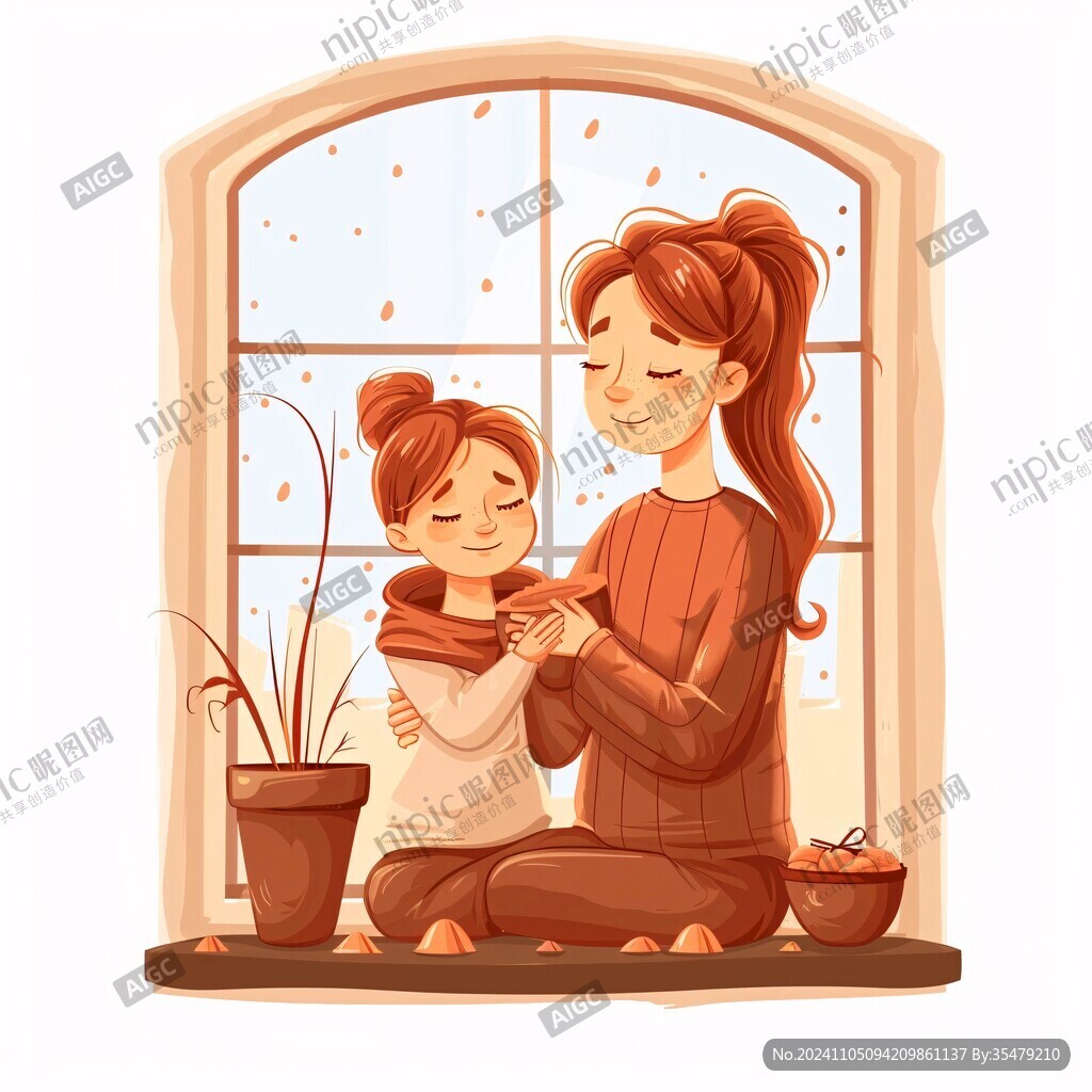 母女拥抱插画