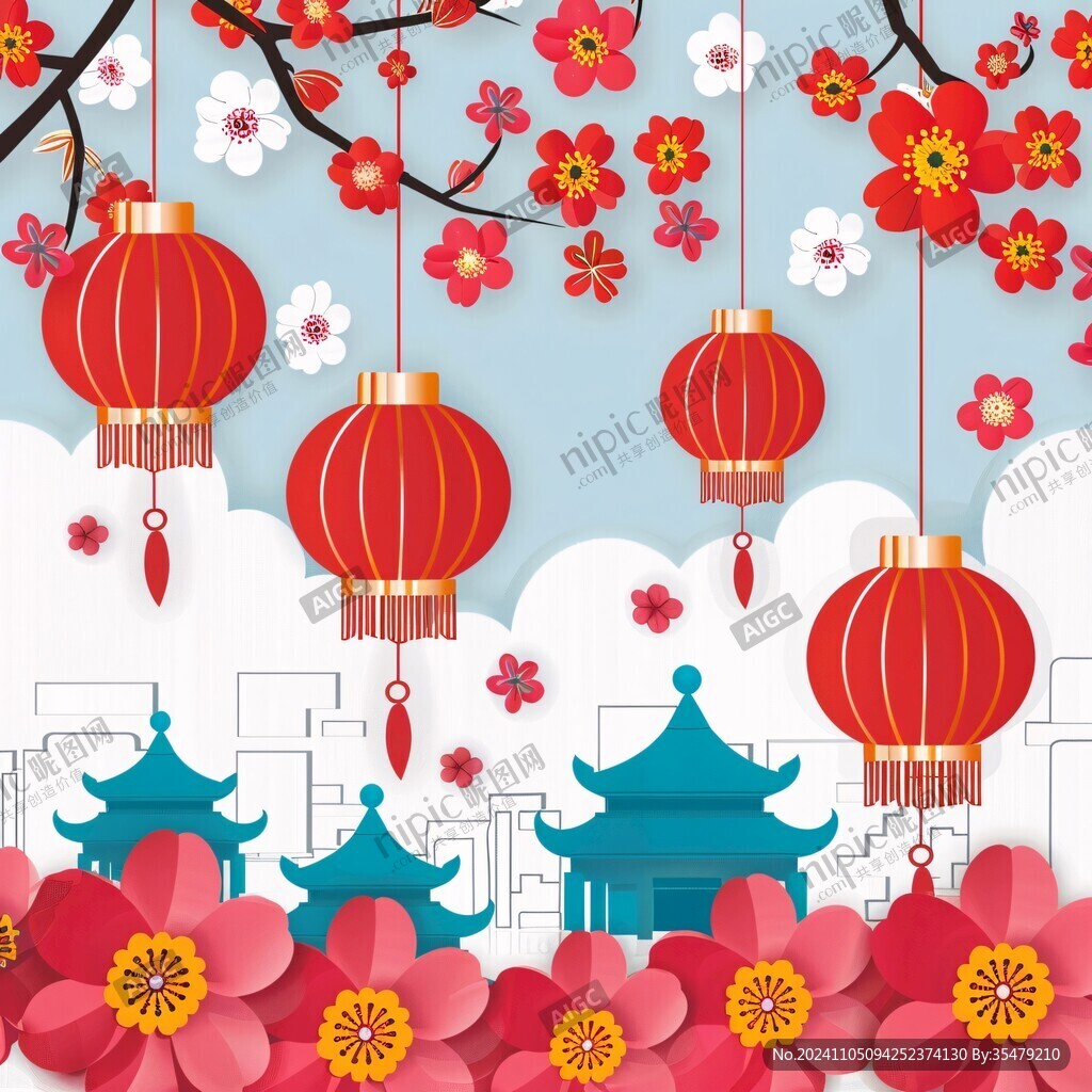 灯笼梅花背景图