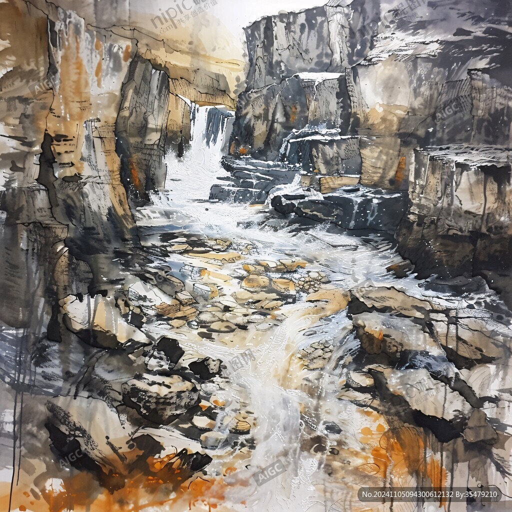 瀑布水彩画