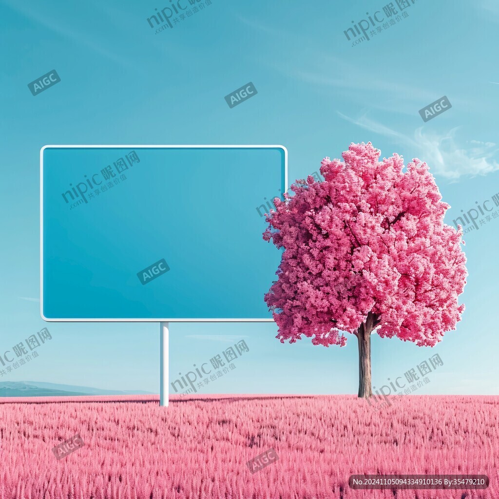 粉色的树的奇幻超现实景观