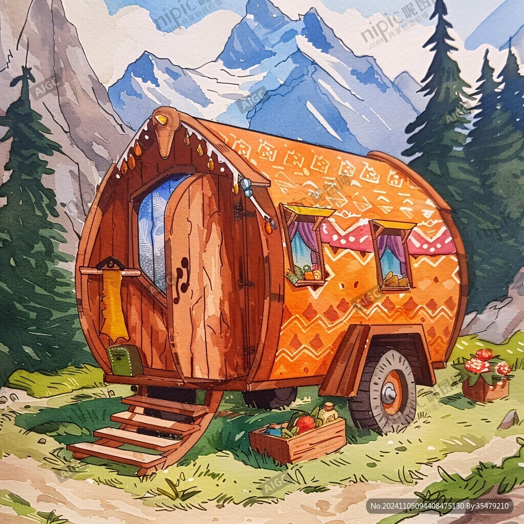 露营地房车插画
