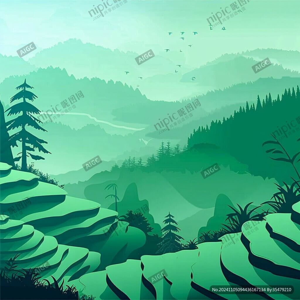 茶园风光插画