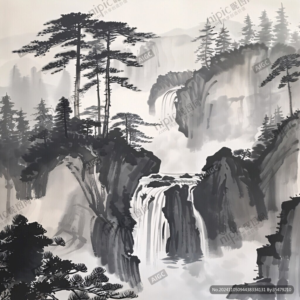 瀑布国画