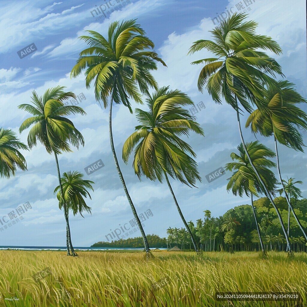 棕榈树油画