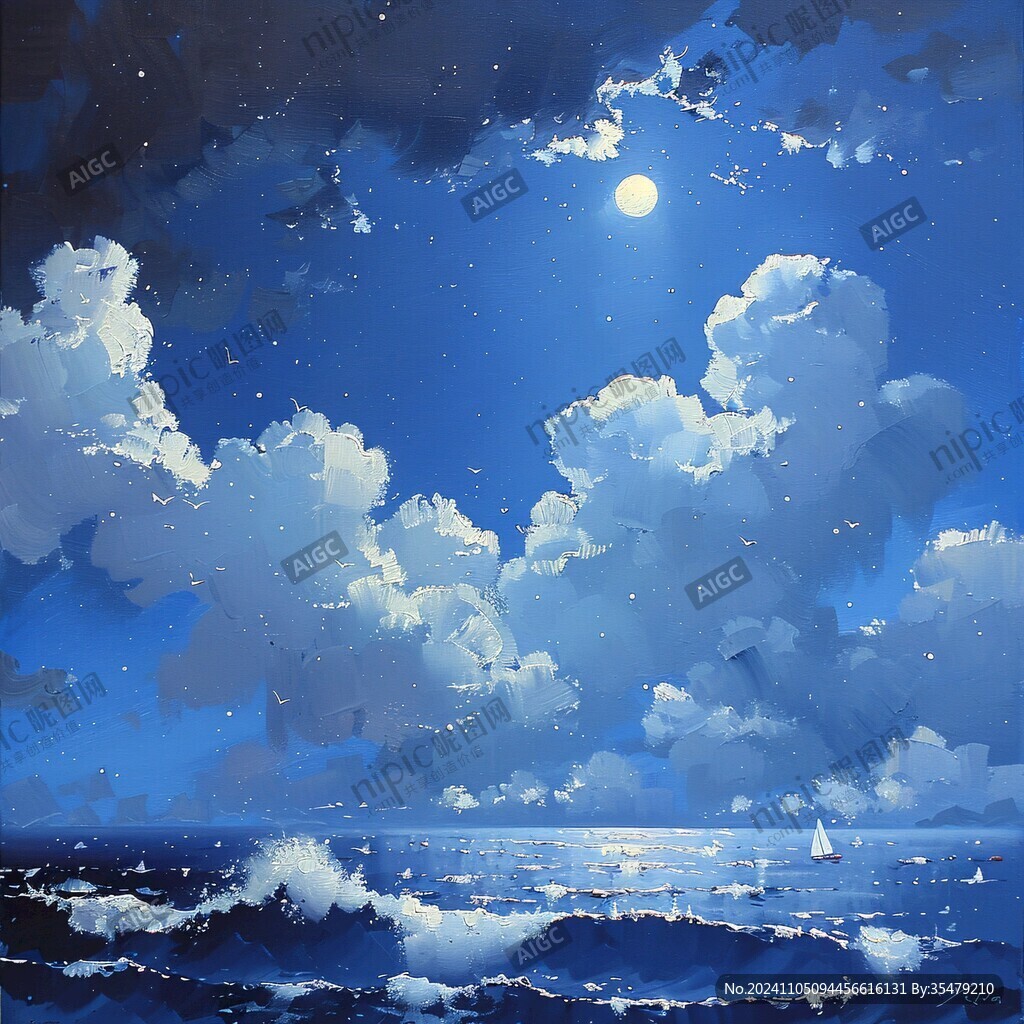 插画蓝天大海