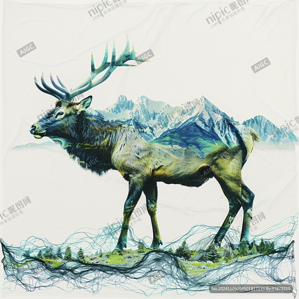 3d麋鹿飞鸟装饰画