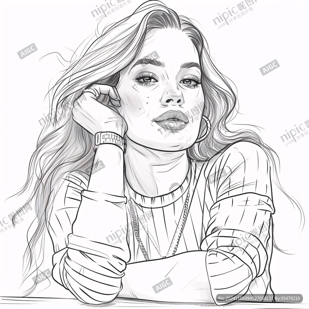 时尚人物插画线稿