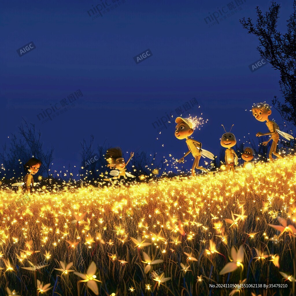 萤火虫夜晚挂画