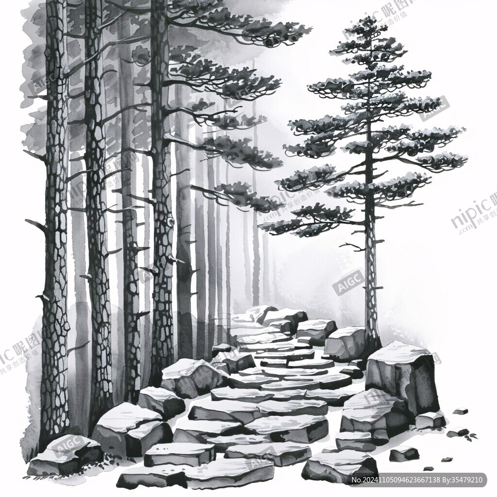 林间小道手绘