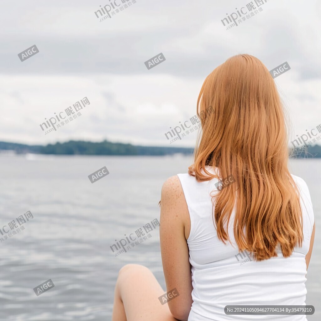 坐在江边看风景美女