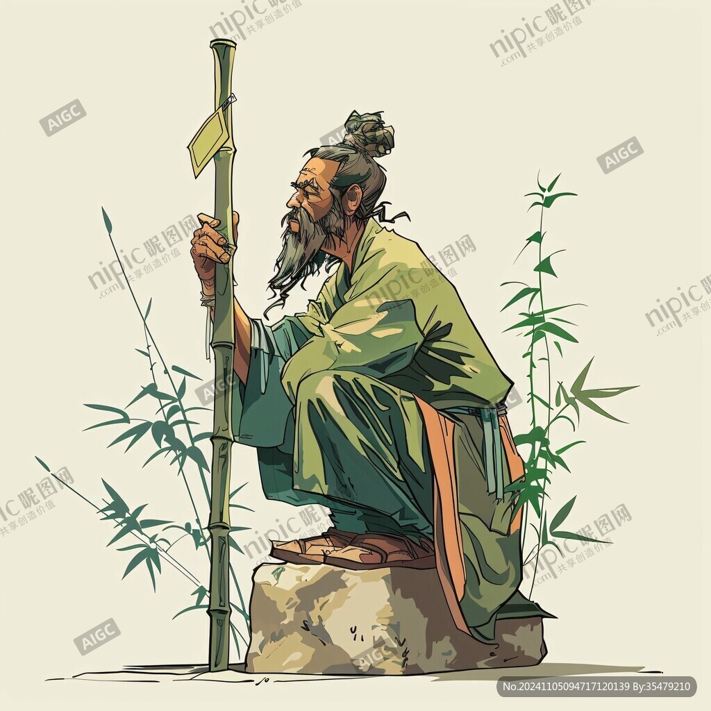 老翁采药人物插画