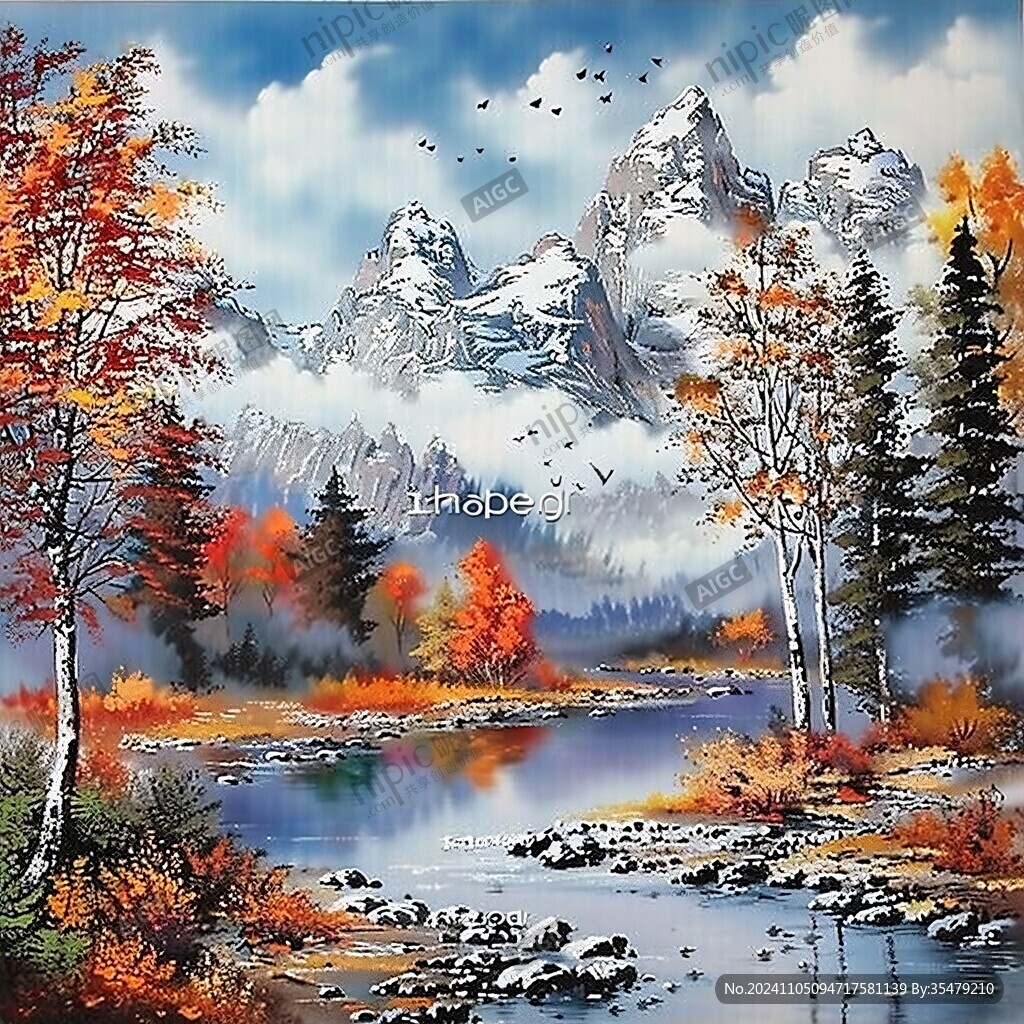 山水画油画手绘风景