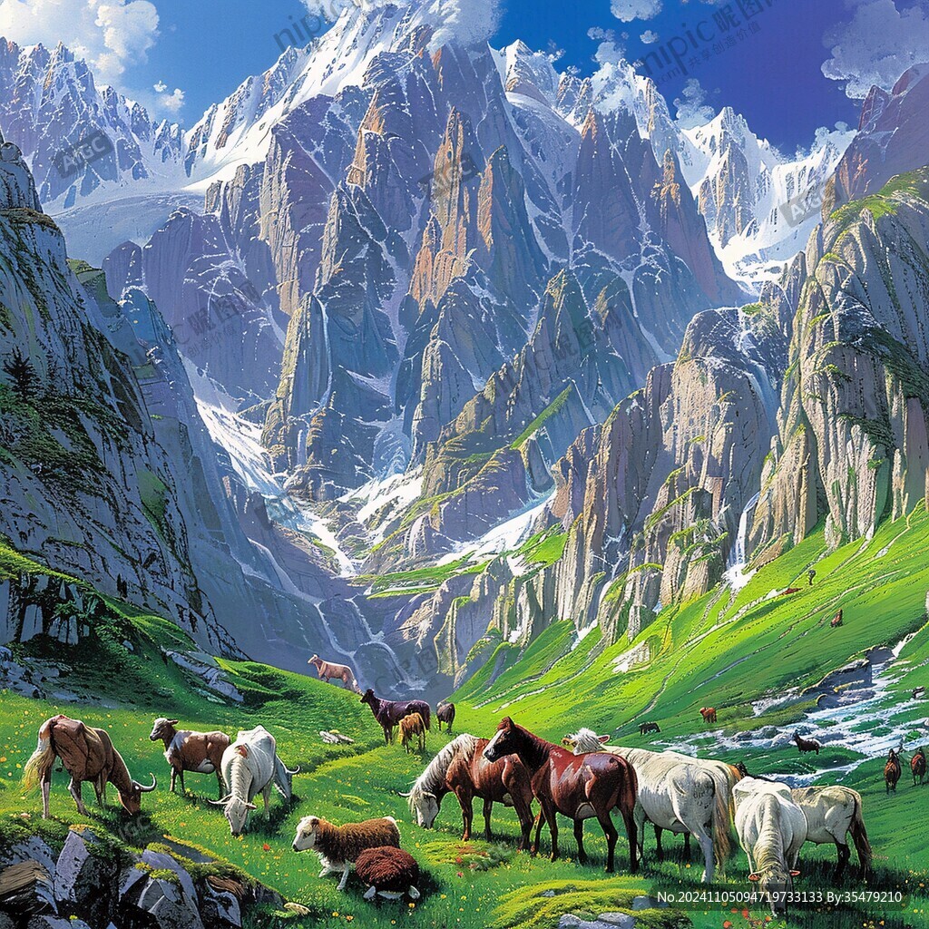 壁画电脑画山脉高山