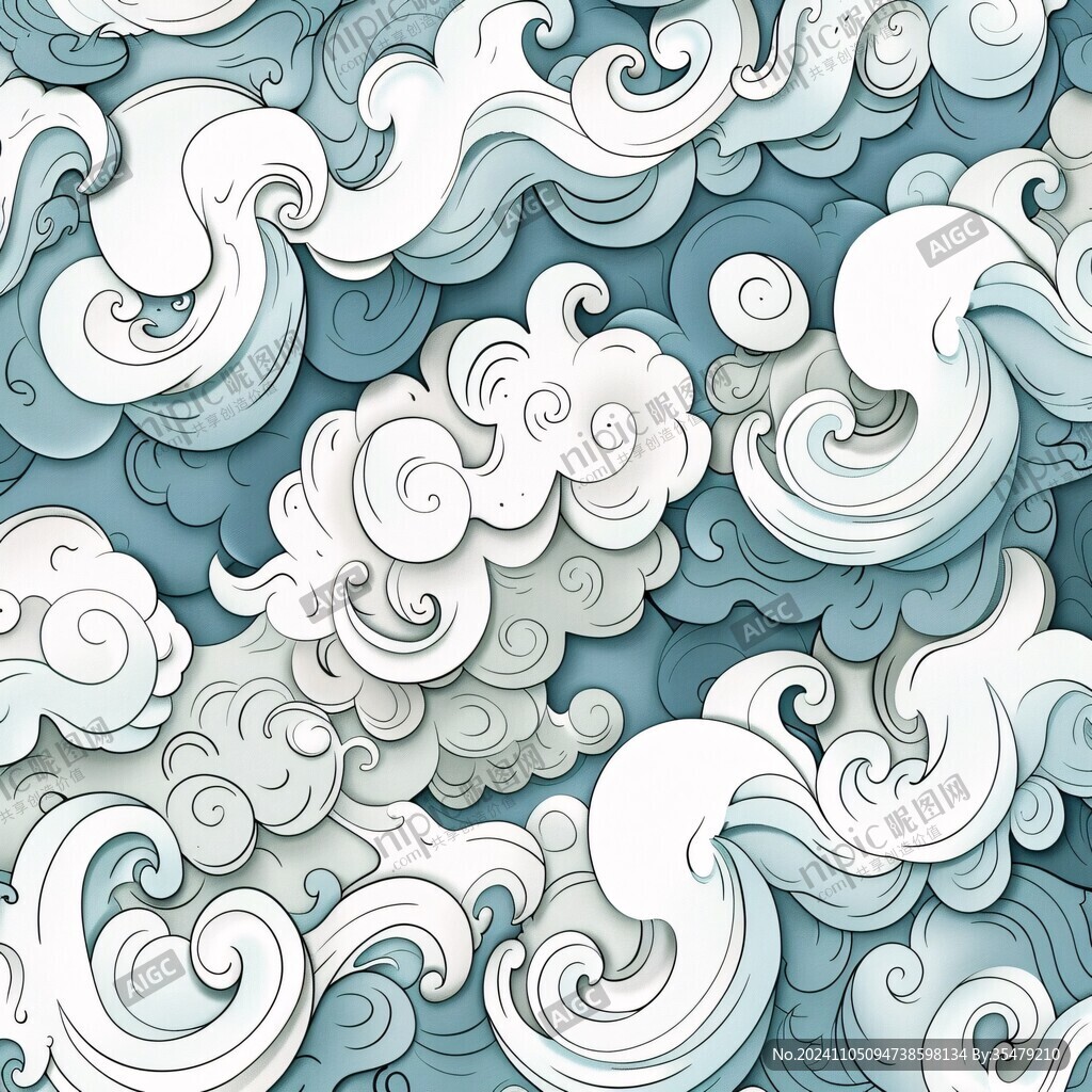 如意云纹蓝色海浪