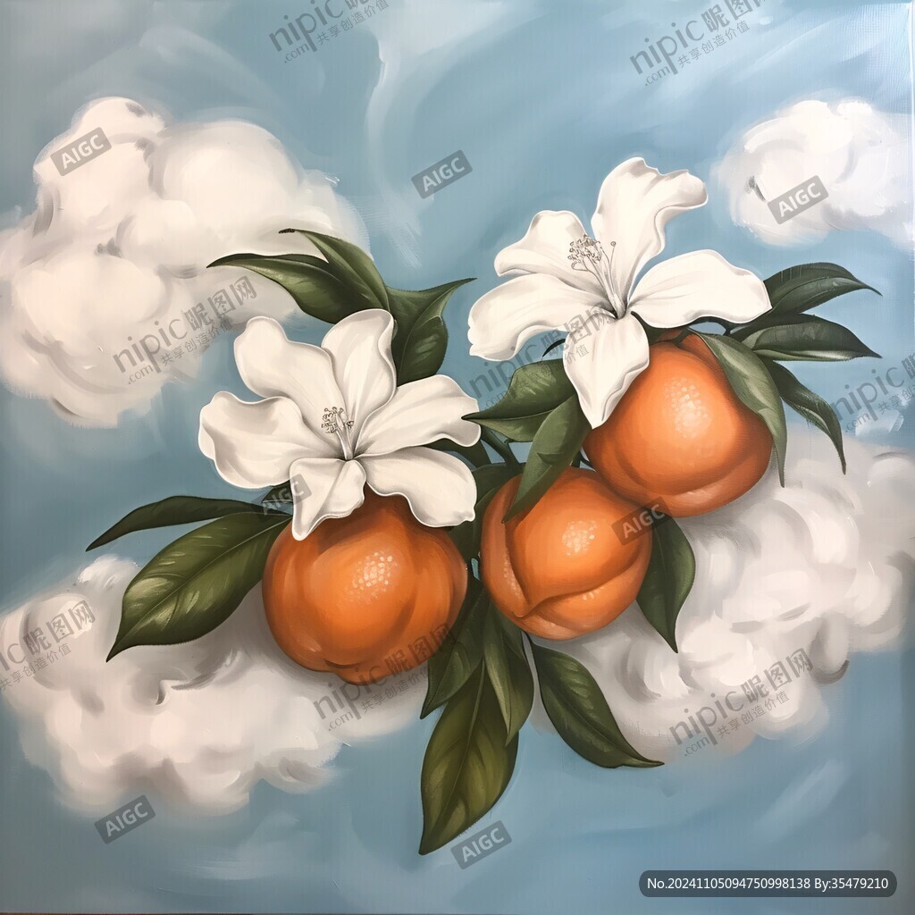 手绘橘子花