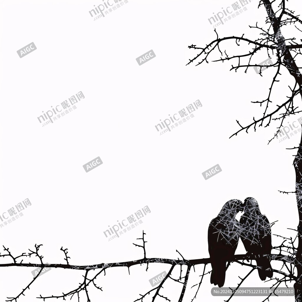 黑白树与麻雀