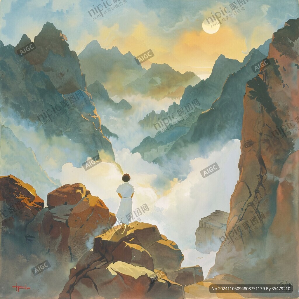 向往更高的山峰禅意画