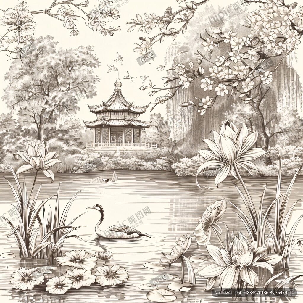 玉兰楼阁仙鹤背景墙