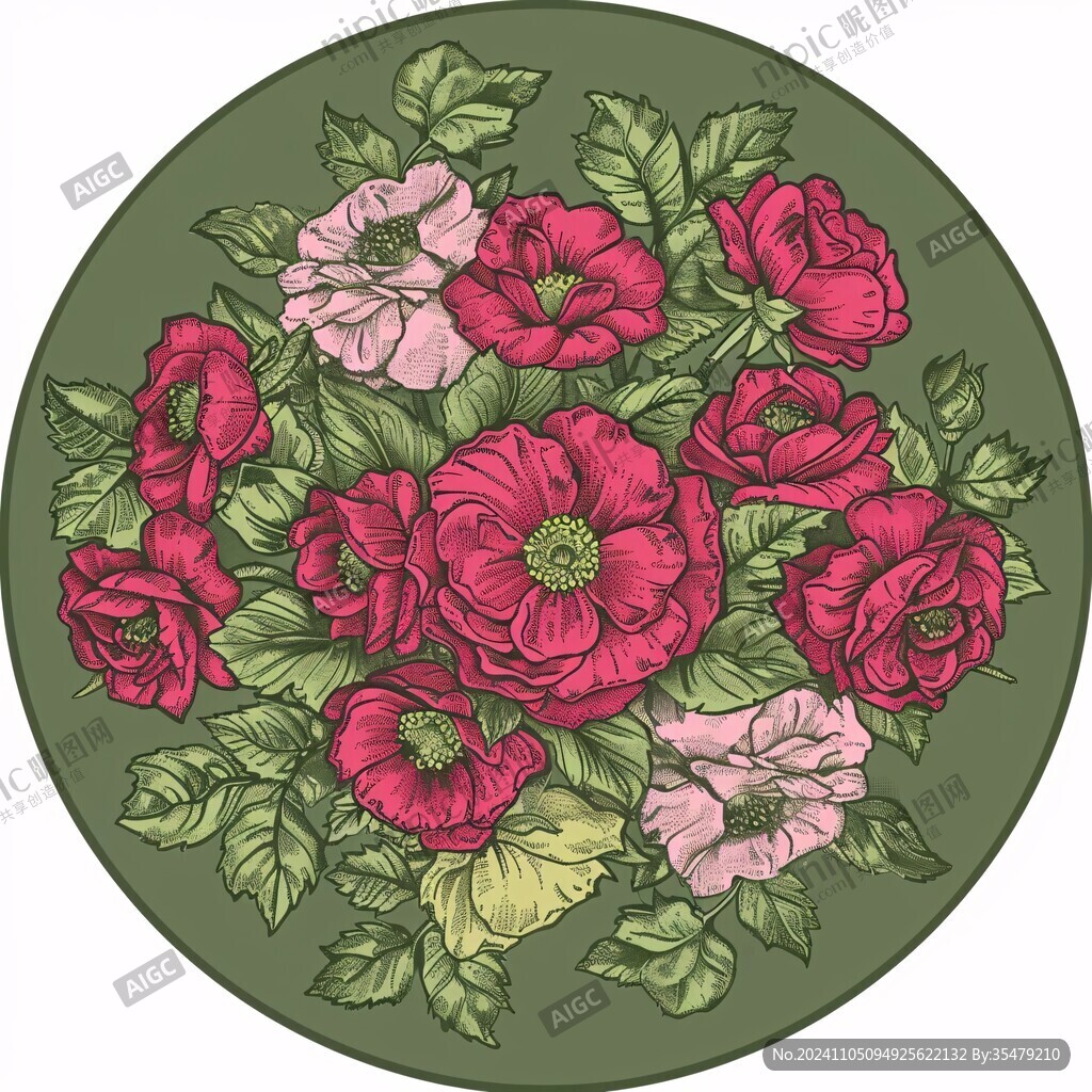 圆形花卉插画