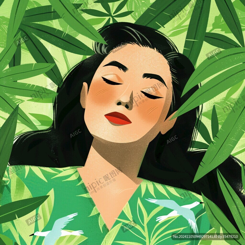 墨绿色女孩插画