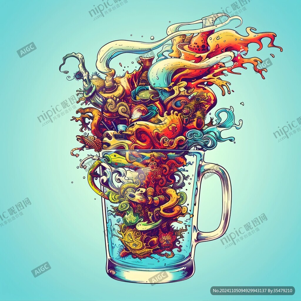 手绘啤酒浪花