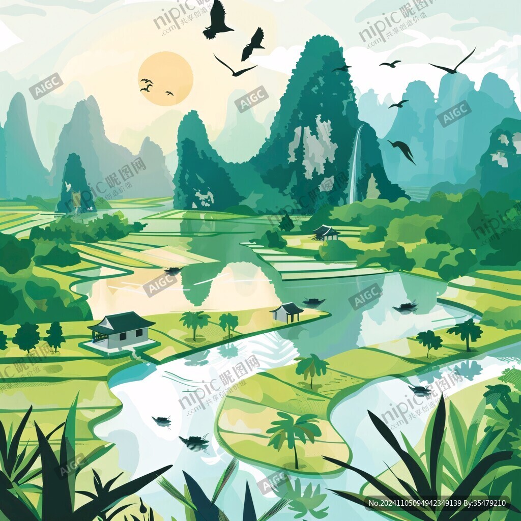 广西景点广西插画