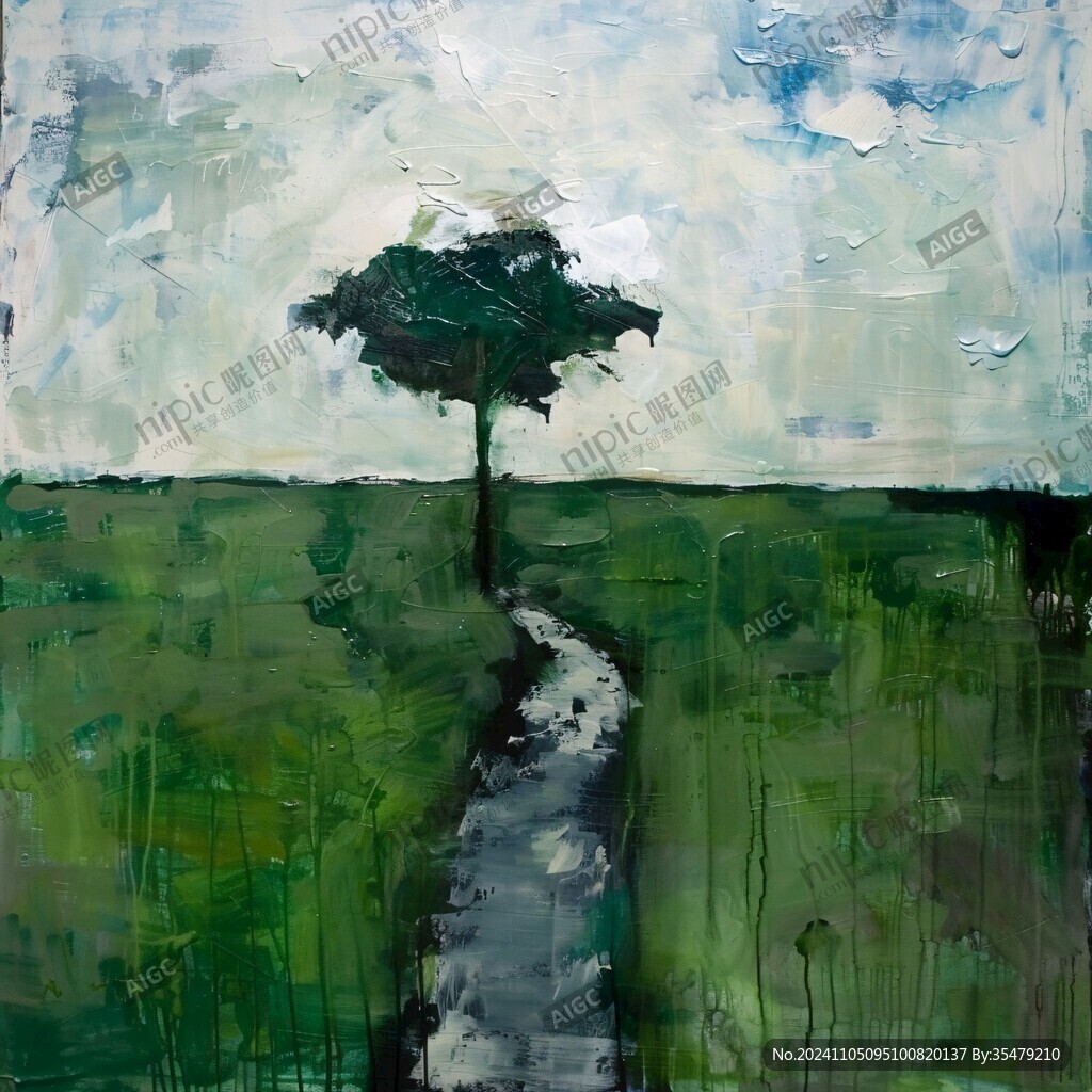 绿树油画