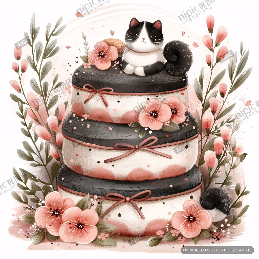 猫狗和甜甜圈插画