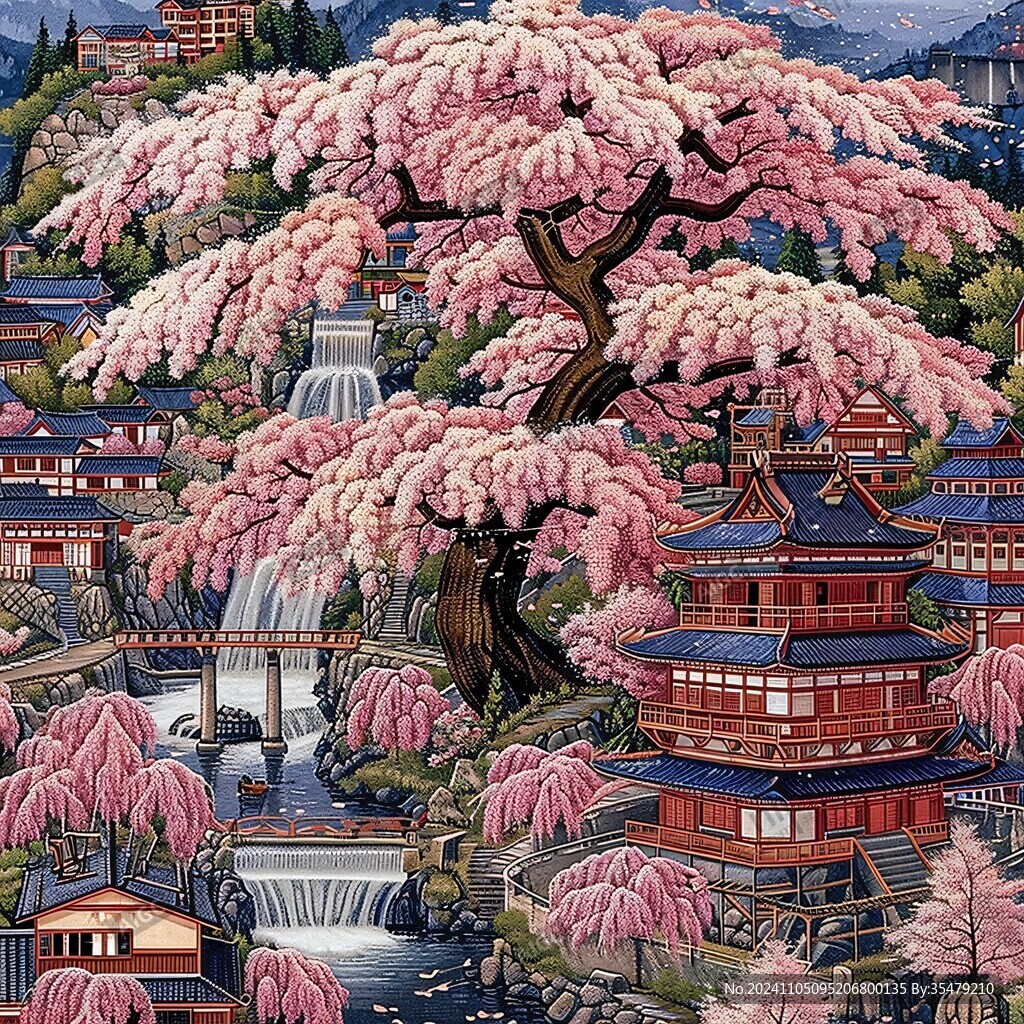樱花树国潮风