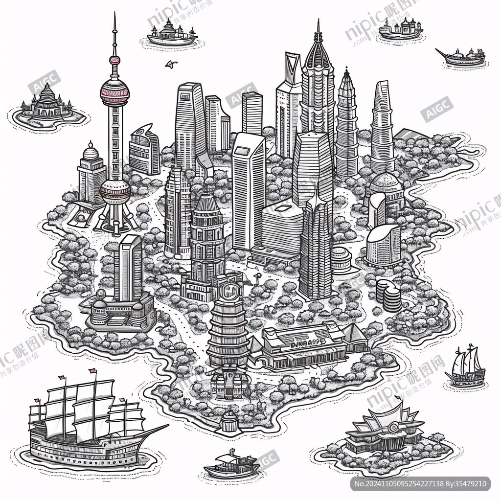 东方明珠手绘插画