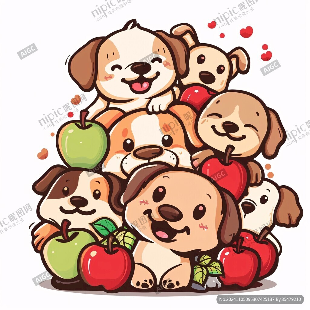 小狗苹果儿童插画