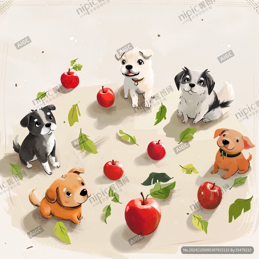 小狗苹果儿童插画