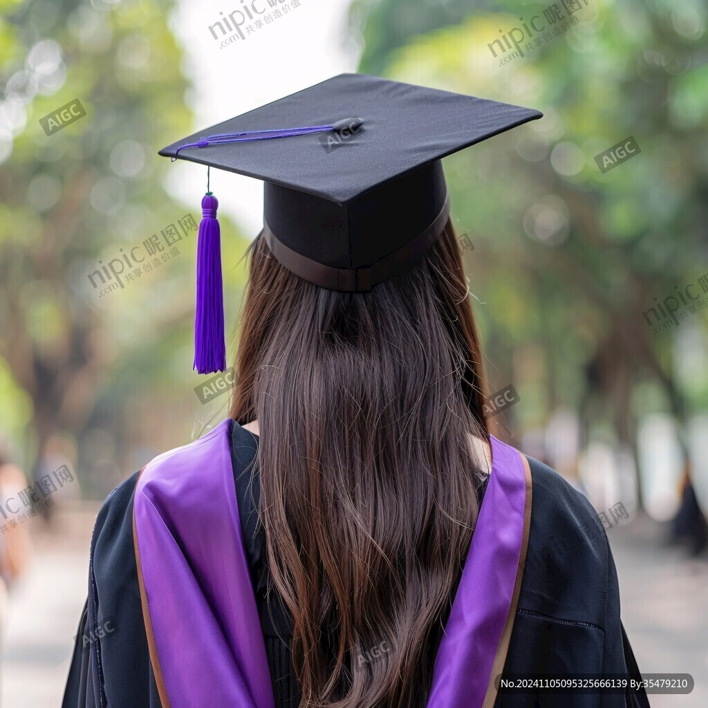长发学士服背影