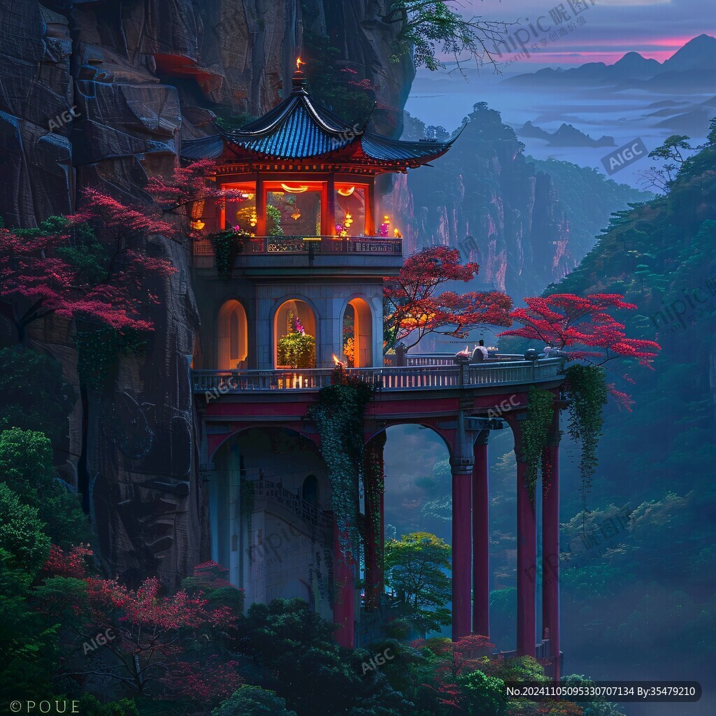 楼阁仙景插画