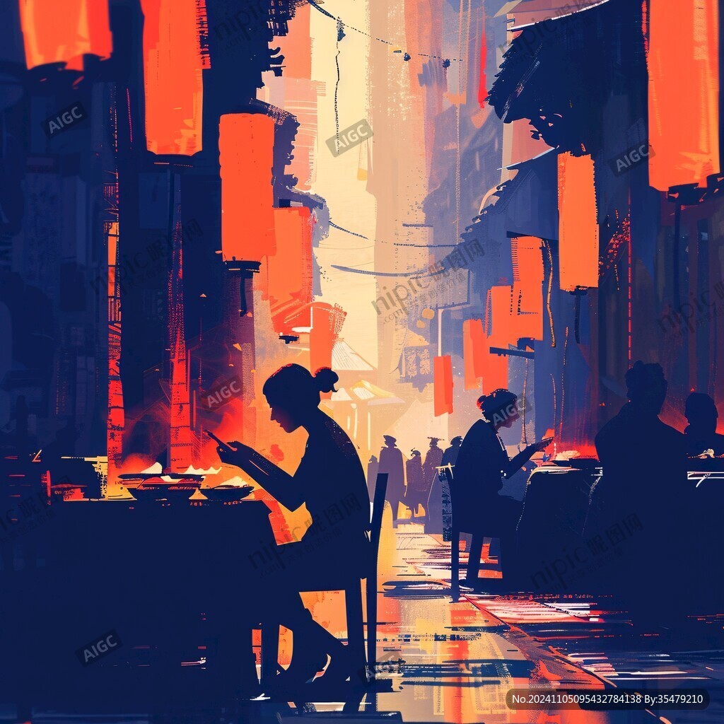 日落街道插画