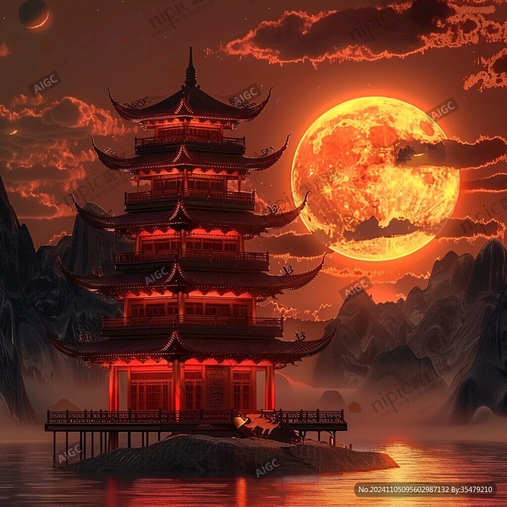 古风国潮楼阁仙境图