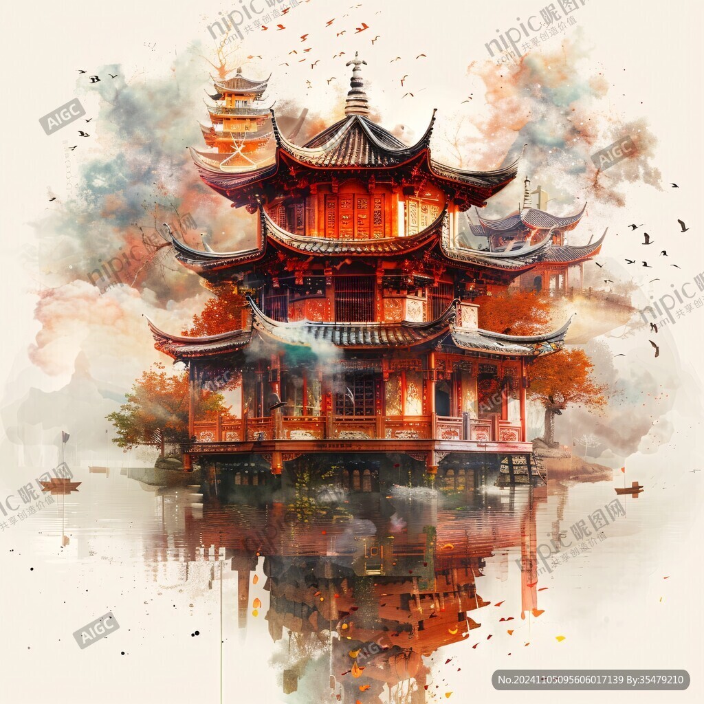 插画爱晚亭