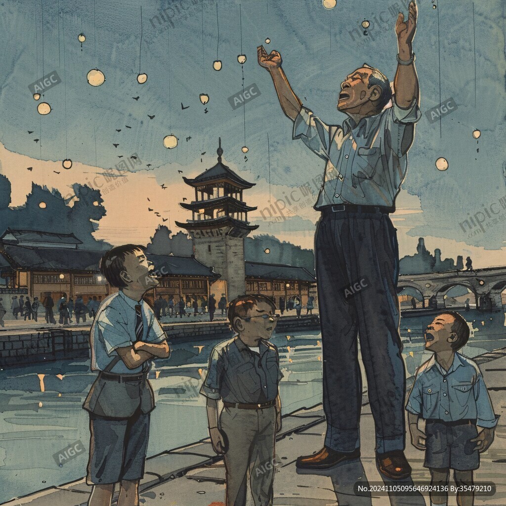 爷孙讲故事插画