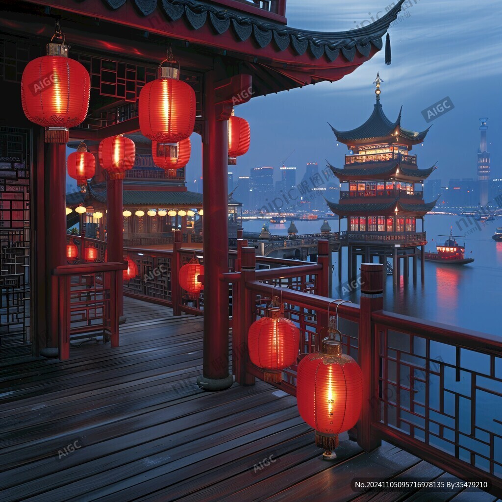 古典亭子夜景