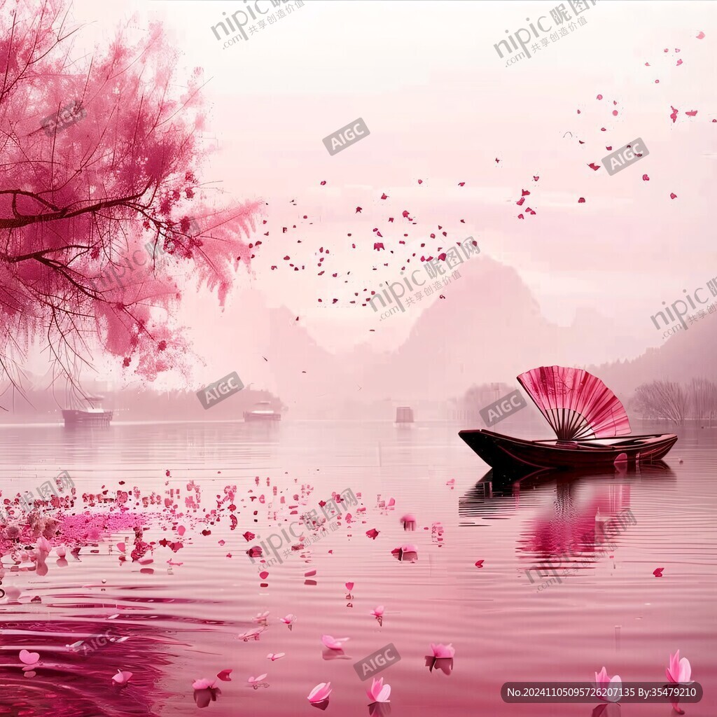 唯美水上桃花
