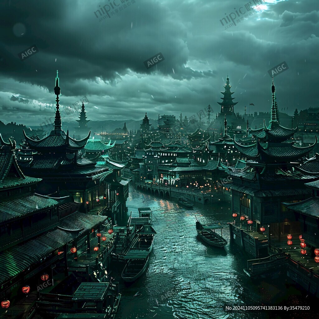 古镇玄幻夜景