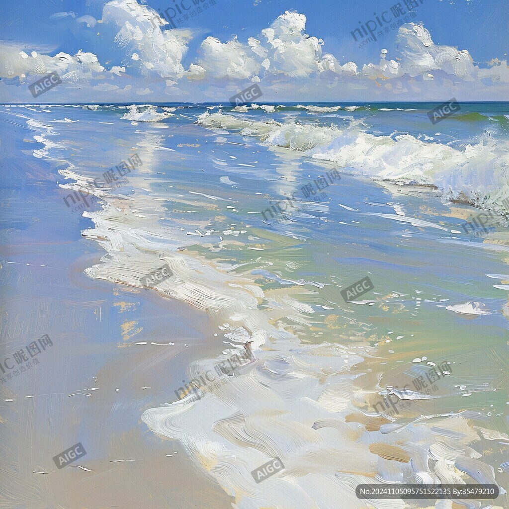 海天一色水粉画