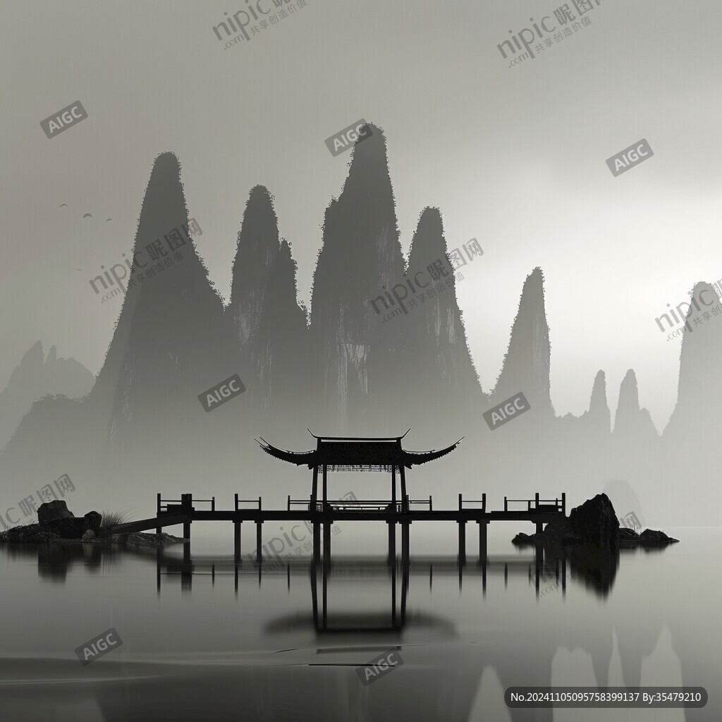 禅意山峰山脉江南水乡