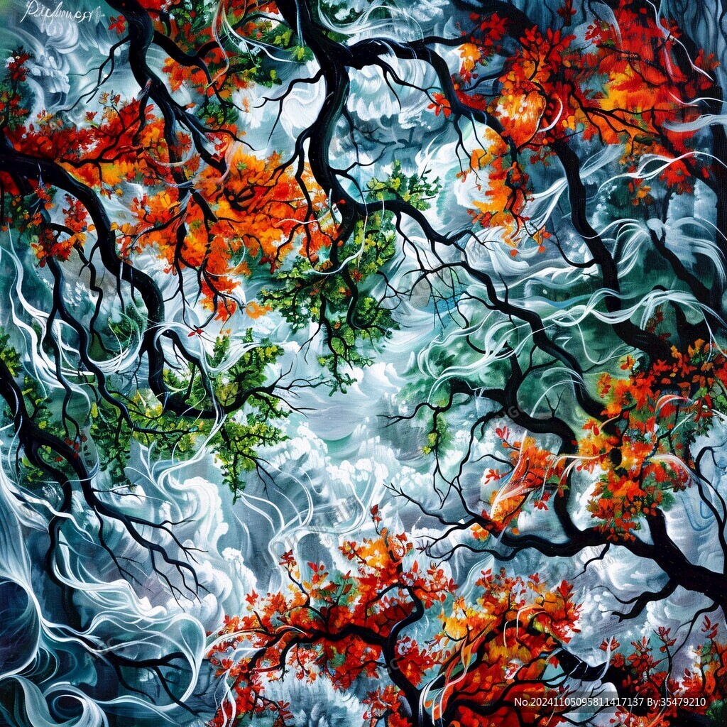 梦幻油画枫叶图案