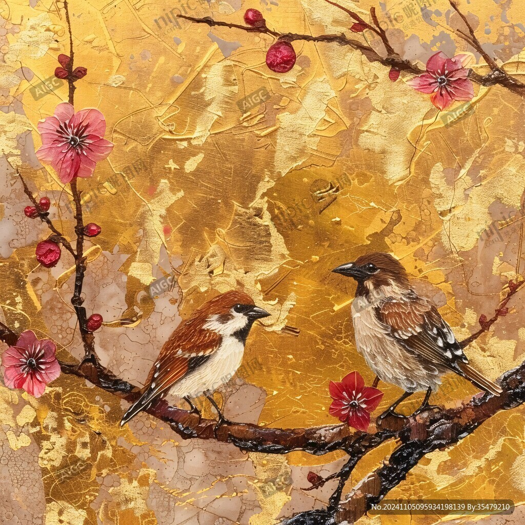 新中式花鸟梅花