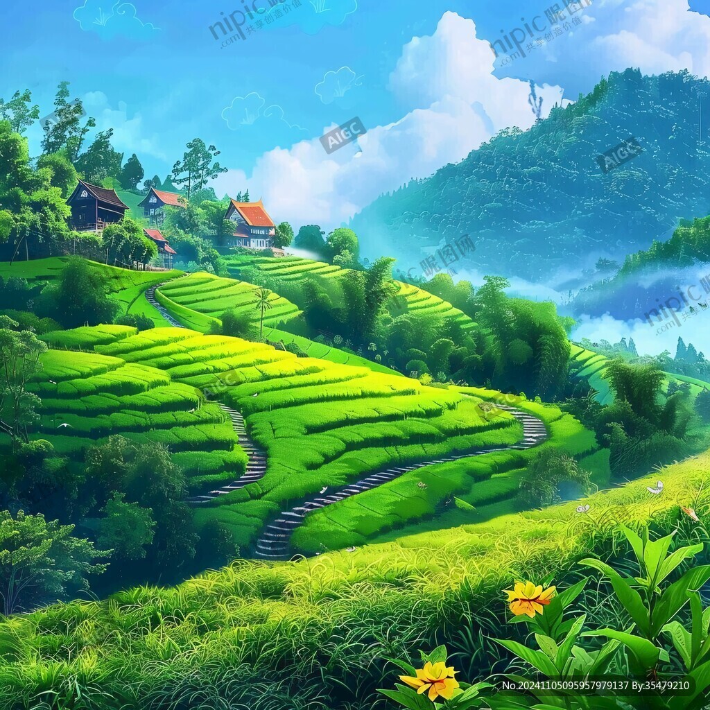 茶园风景插画