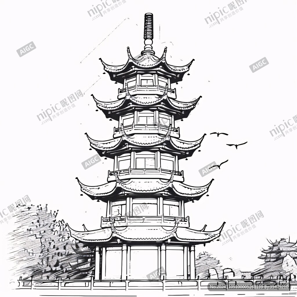 徽园振风塔线稿