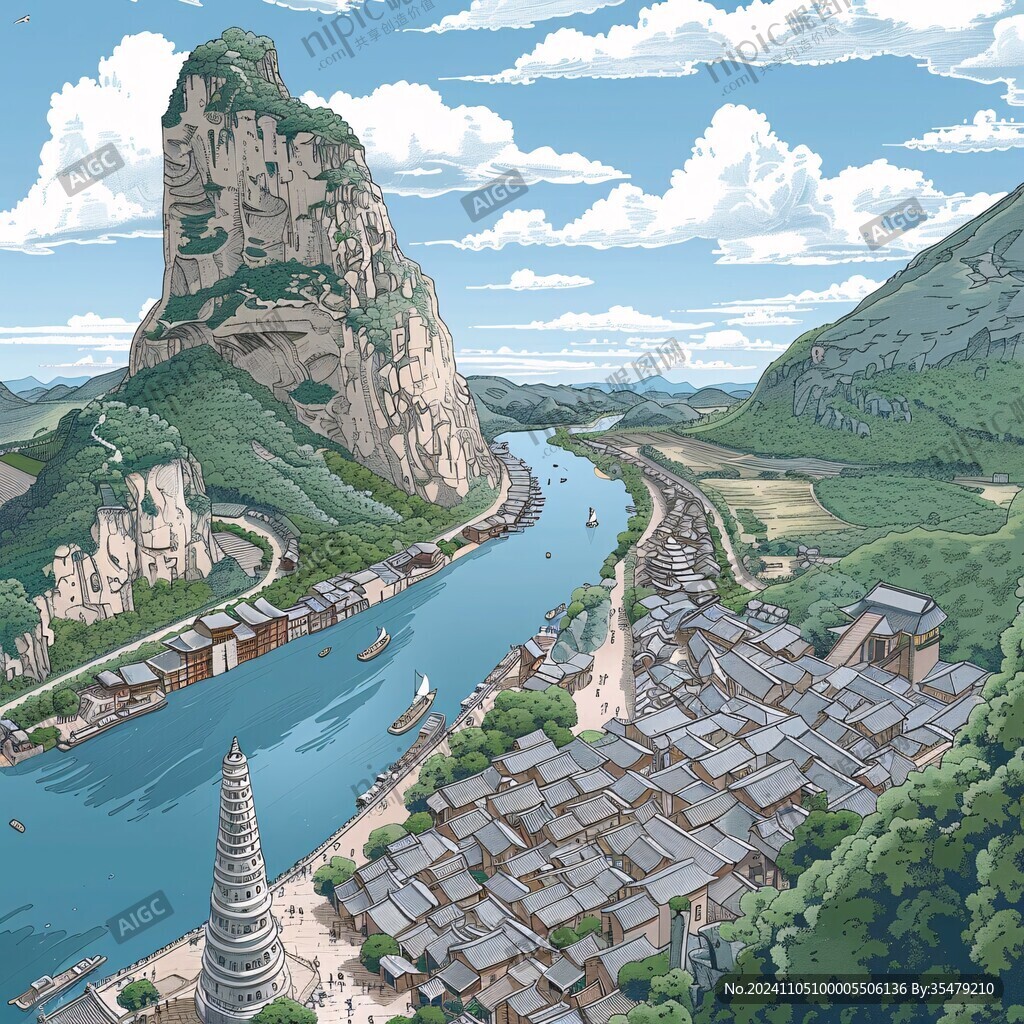 融水县风光插画