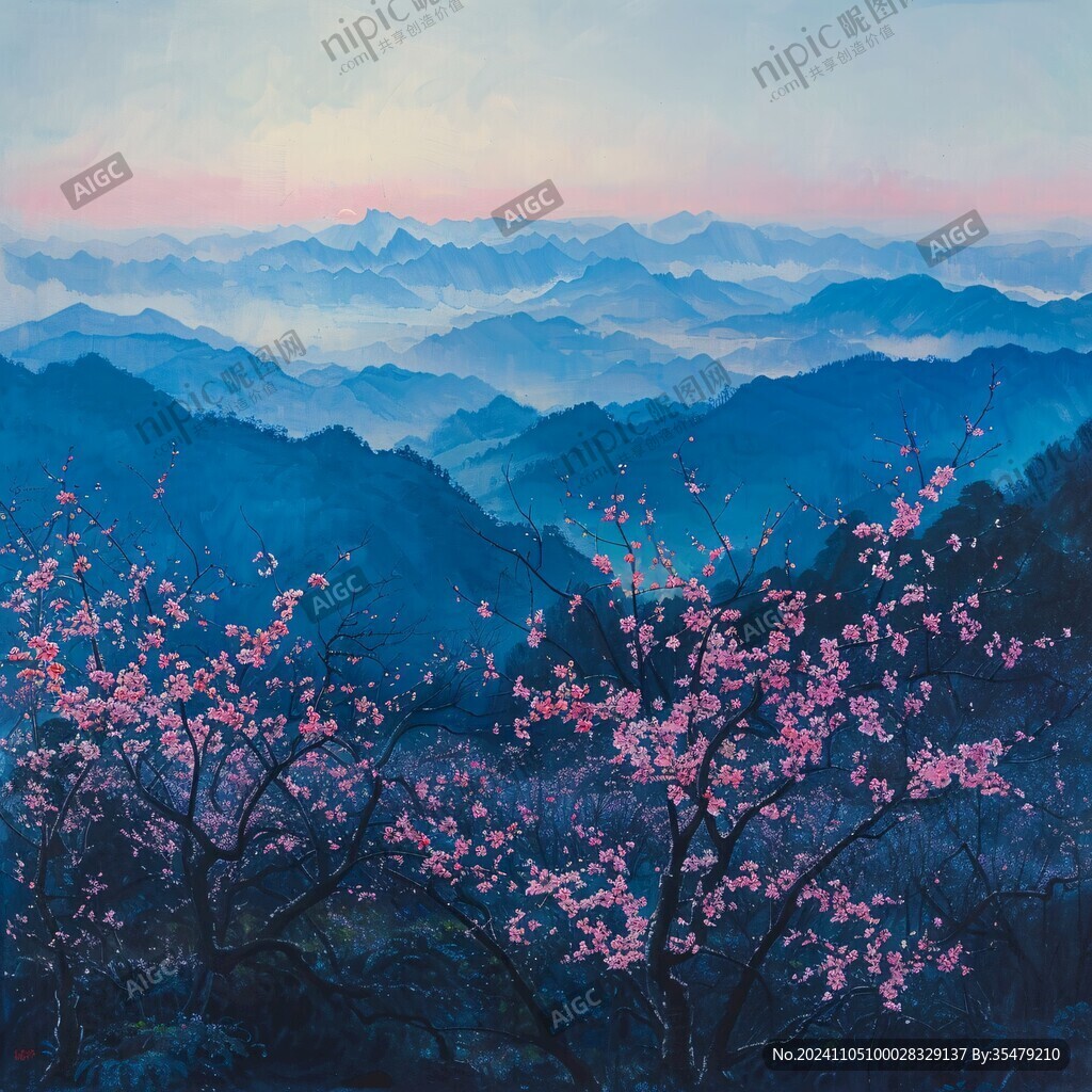 早樱油画
